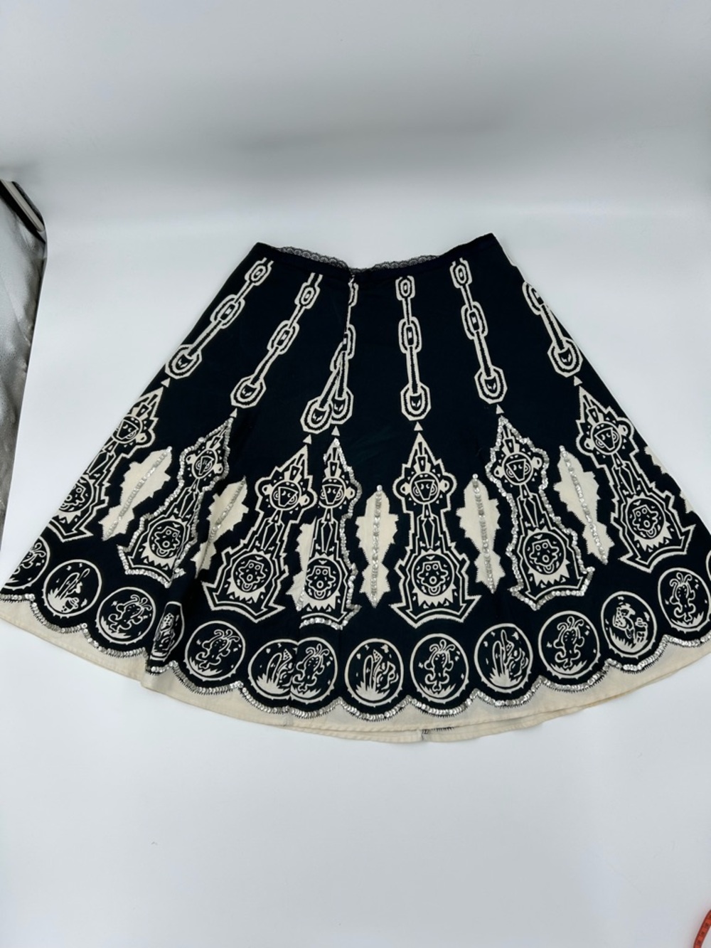 i.e. Petite Boho Black & Cream Decorative Circle Skirt with Silver Sequins 6P - Picture 2 of 7
